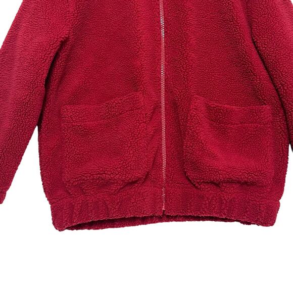 American Eagle Sherpa Jacket Sz M Red Full Zip Lined Collard Pockets Winter - Picture 3 of 8